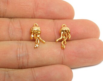 Brass Jellyfish Earring Charm - Gold CZ Jellyfish Pendant for Necklace - Refined Marine Jewelry - 18K Real Gold Plated - 17.5x8x6mm -RGP9925