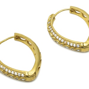 Brass Drop Huggie Hoops Earrings With Zircon - Raw Brass Eyedrop Hoop - Textured Hoop Earring - Raw Brass Hoop - 29.06x23.53x5.18mm - PP7839