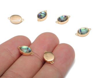 Brass Oval Earring Connector - Abalone Shell Earring For Bracelet - Pendant With 2 Loop - 18K Real Gold Plating - 13.9x8.25x3.25mm -RGP5266