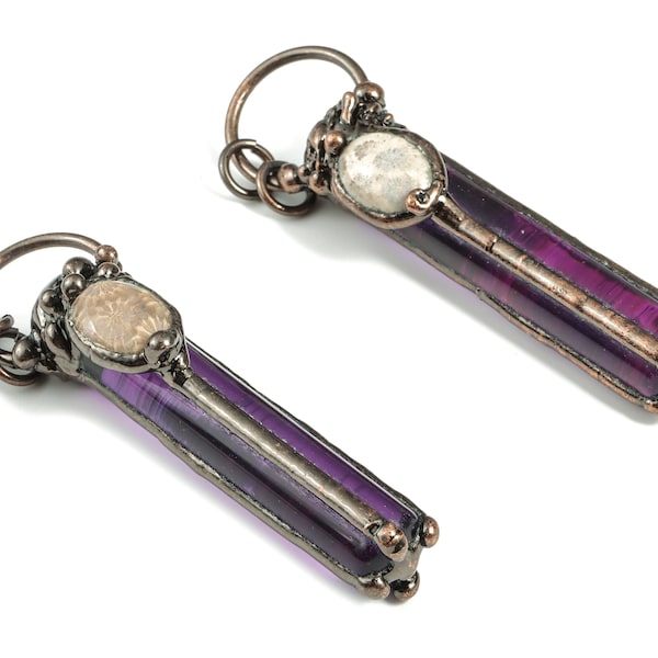 Purple Amethyst Column Pendant - Opal Chrysanthemum Stone Eye Charms - Jewelry Supplies – Average Size - 80.14x22.12x19.50mm - NS1349