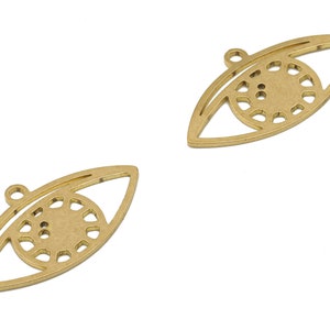 Brass Eye Charm - Raw Brass Cutout Earring Charm - Laser Cut Pendant - For Necklace - Jewelry Supplies - 24.59x13.74x0.67mm- PPA4216
