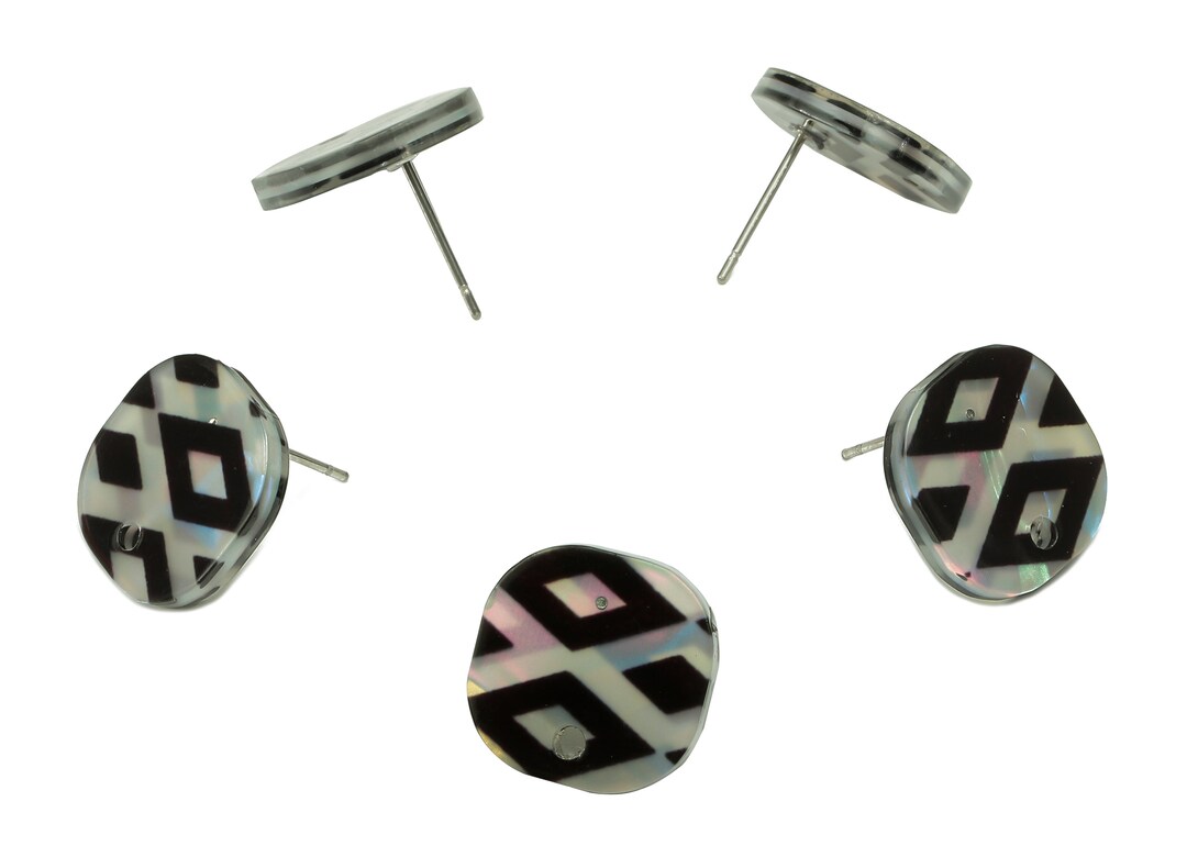 PVC Square Stud Earring Black Rhombus Pattern Earring Post Etsy