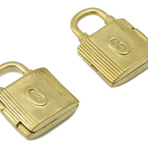 Brass Padlock Connectors - Raw Brass Openable Lock Pendant - Hasp Earring Charms - For Necklace - 23.65x17.46x6.19mm - PP8235