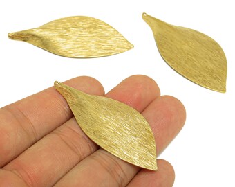 Brass Leaf Earring Charm - Raw Brass Textured Leaf Earring Charm - Brass Botanical Earring Charm - Brass Leaf Pendant - 56x25x3mm - PP10229