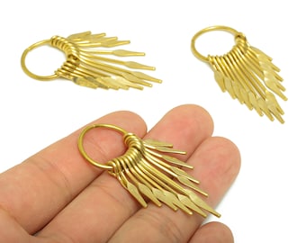 Brass Tassel Arrow Earring Charm - Brass Hammered Wires Earring Charm - Wires 13 Earring Charm - Dangle Tassel Charm - 53x19x1.39mm -PP9115