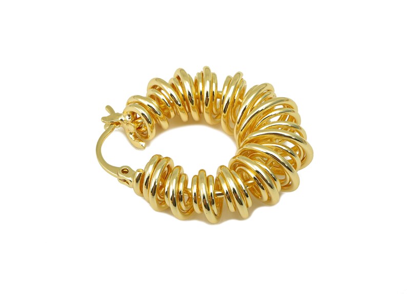Brass Spiral Coil Clasp - Brass Coil Binding Huggie Hoop - Gold Wire Spring Earring -Hoop Clasp- 18K Real Gold Plated - 32x27x11mm- RGP6301 image 4