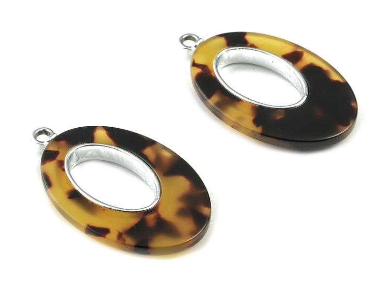 AC1183-A02S Silver Alloy Frame Tortoise Shell Charms 35.7x21.73x4.15mm Tortosise Marquise Pendant Acetate Alloy Drop Earring Charms
