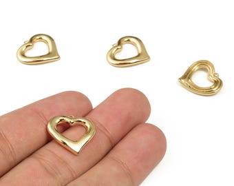 Messing Herz Ohrring Charms - Gold Herz Anhänger - 18K echt vergoldetes Messing - Schmuckherstellung Zubehör - 17.79x16.61x1.99 mm - RGP4000
