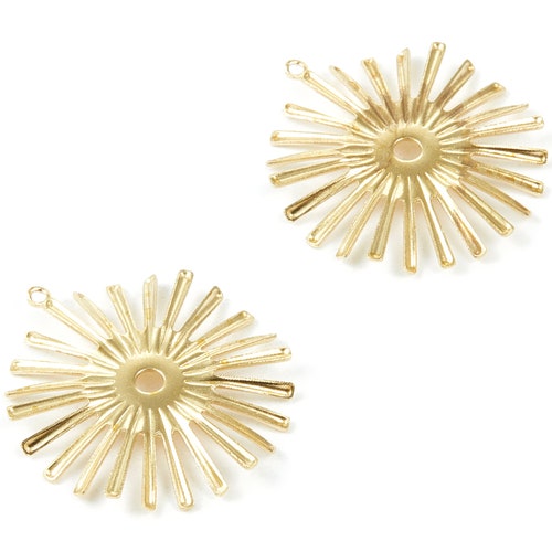 Brass Sun Earring Charms Raw Brass Star Pendant Earring Etsy