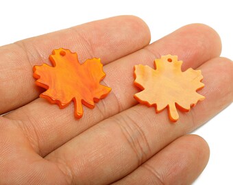 Acrylic Orange Leaf Charm - Maple Leaf Jewelry Making - Autumn Jewelry Supply - Lightweight Leaf Drop for Earrings - 26x24x2.5mm - AC3381
