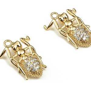 Brass Insect Earring Charms With Zircons - Gold Insect Pendant - 18K Real Gold Plated Brass - Jewelry Supplies - 20.74x15.08x4.4mm - RGP3716