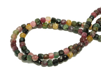 4mm Tourmaline Cube Beads - Natural Stone Crystal - Gemstone Tourmaline Beads - 15.5 "/ Strand Faceted Cube Beads 4 mm - Stone Beads -NS2031