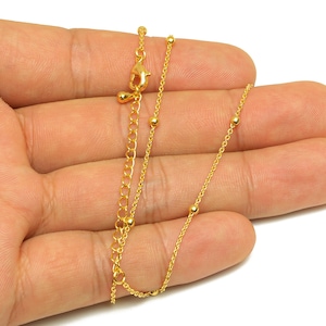 3.0 Finished Ball Cable Chain - Gold 42+6cm Ball Beaded Flat Cable Chain - Brass Cable Chain - For Necklace - 18K Real Gold Plating -RGP7464