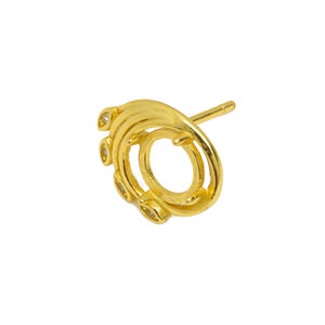 5mm Round Earring Setting - 925 Sterling Silver Swirl Post with Zircon - Cabochon Mount Earring - 18K Real Gold Plated - 12x10x2.8mm -SI1056