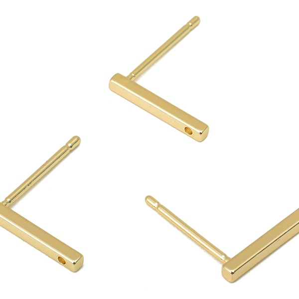 Brass Rectangle Bar Stud Earring - Brass Bar Earring Post - Gold Geometry Bar Earring Post - 18K Real Gold Plating -12x1.57x1.52mm - RGP6112