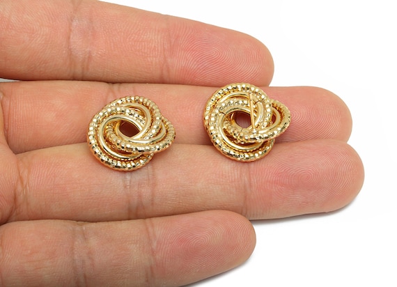 Twisted Knot Earring Stud - Brass Trendy Earring Post  - Everyday Wear Jewelry - Gold Jewelry - 18K Real Gold Plated - 19x17x4.3mm - RGP9356