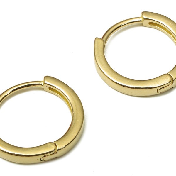 Brass Small Round Earring Clasp - Raw Brass Circle Huggie Earring - Huggie Hoop Earring - Thick Hoop Earring - 14.08X14.08X2.4mm - PP7952