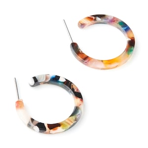 Open Hoop Earrings Stud - 1 inch Hoop Earring - Mix Acetate Round Earrin Post - Color Code: A60 - 25.4x25.4x2.78mm - AC1174K