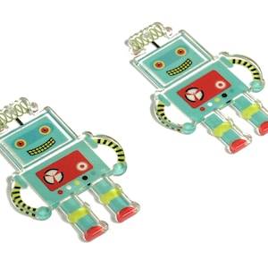 Acrylic Robot Pendant – Acrylic Robot Earring Charm – Robot Charms -Charm - DIY Jewelry Making Supplies - 44.74x30.2x2.27mm - AC2286