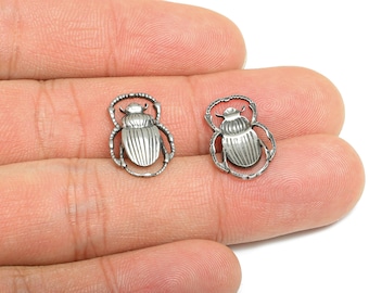 Egyptian Scarab Charm - Steel Scarab Beetle Charm - Sacred Beetle Amulet Charm For DIY Making - Stainless Steel - 17x11x2.09mm - SS2120