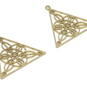 Messing rechthoek bloem oorbel charms - raw messing rechthoek bloem hanger - DIY sieraden maken benodigdheden - 35.67x34.25x0.82mm - PPA2565
