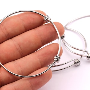 Bracelet jonc réglable - Bracelet en acier inoxydable - 3 boucles - Bracelet jonc extensible pour breloques - Accessoires bijoux - 70 x 1,6 mm - SS1003