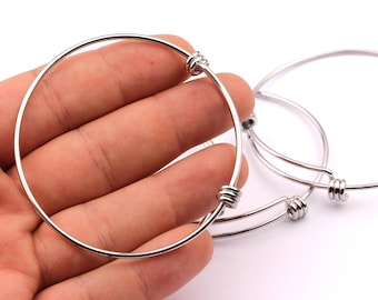 Adjustable Bangle Bracelet - Stainless Steel Bracelet - 3 Loops - Expandable Wire Bangle For Charms - Jewelry Supplies - 70x1.6mm - SS1003