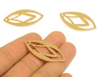 Brass Leaf Charms - Raw Brass Textured Leaf Earrings and Pendant - Minimalism Earring Findings - Jewelry Supplies - 40x22x1mm - PP10445