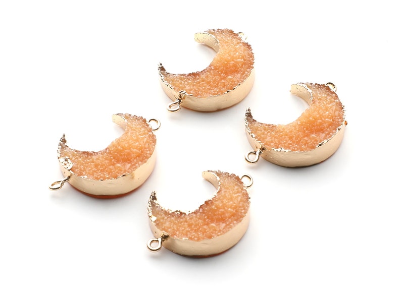 Druzy Bracelet and Necklace Charms 34x23.4x8.5mm Big Moon Shaped Pendant Orange Resin Copper Bracelet and Necklace RC1003P