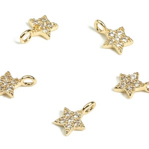 Brass Star Earring Charms with Zircon - Gold Star Pendant Charm - 18K Gold Plated Brass - Jewelry Making Supplies -8.04x5.39x2.65mm- RGP3720