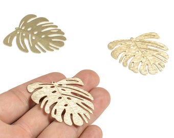 Brass Textured Leaf Earring Charms - Raw Brass Monstera Pendant - Earring Findings - Jewelry Making Supplies - 44.74x42.81mx0.62mm - PP3808