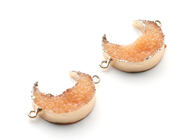 Druzy Bracelet and Necklace Charms 34x23.4x8.5mm Big Moon Shaped Pendant Orange Resin Copper Bracelet and Necklace RC1003P