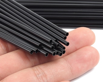 Matte Black Himmeli Tubes - Raw Brass Round Himmeli DIY Tube Beads - Circle Pipes for Geometric - For Air Plants -3x0.2x190mm- PP4570B-190