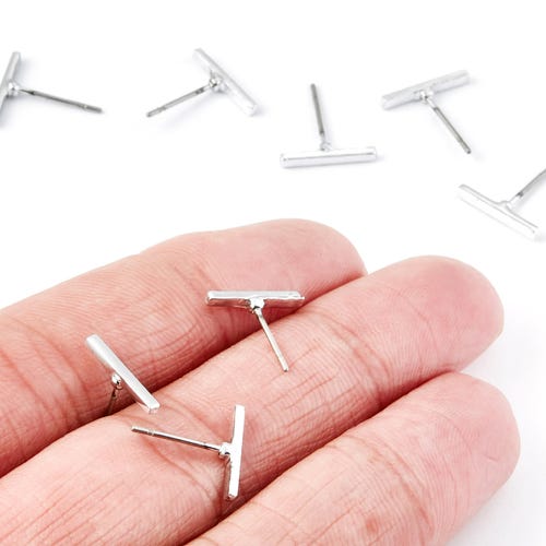 Pendiente rectangular tipo barra - Pendiente tipo barra de aleación de zinc - Baño de plata - Pendiente de acero inoxidable - Pendientes - 12,26 x 12,8 x 1,9 mm - ZZ1189S