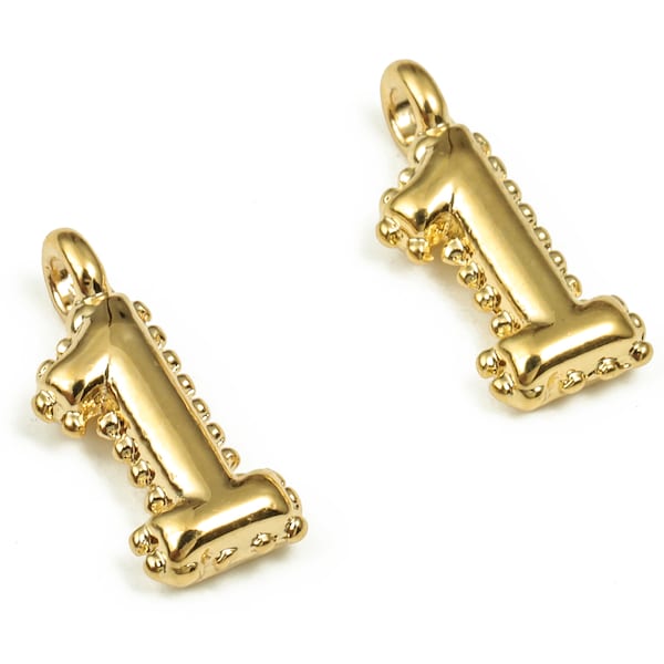 Brass Number Charm 1 - Gold Number Pendant Charm - 18K Gold Plated Brass - Numbered Charms - Jewelry Supplies-14.1x5.81x2.67mm- RGP3577-1