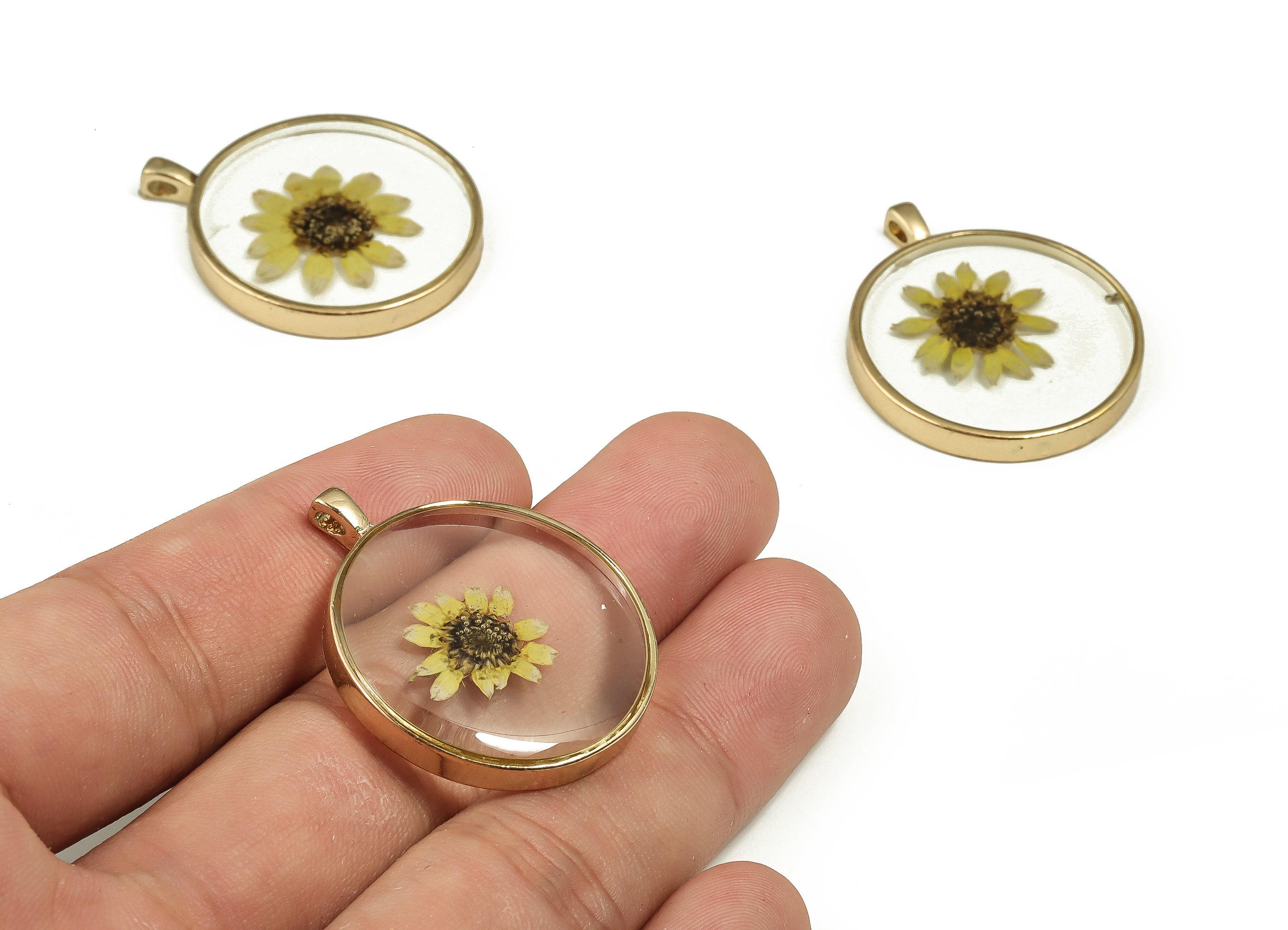 Epoxy Resin Round Real Flower Earring Charms - Epoxy Resin