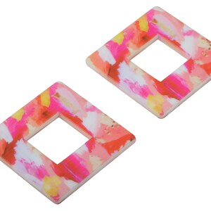 Acrylic Square Earring Charm - Acrylic Rainbow Square Pendant with Hole -Charm for Necklace- Code Color: B13 -34.54x34.5x3.05mm - AC2568-B13