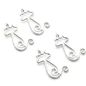 猫型チャーム - 亜鉛合金製イヤリング金具 - ニッケル/シルバー調 - ネックレス用合金ペンダント - 30.8x17x1.8 mm - ZZ1257N 画像 3