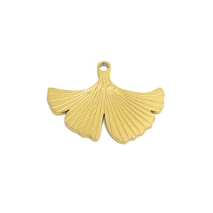 Steel Ginkgo Leaf Charm - Ginkgo Biloba Pendant - Minimalist Leaf Jewelry - Stainless Steel Textured Ginkgo Jewelry - 13x16x1mm - SS1604
