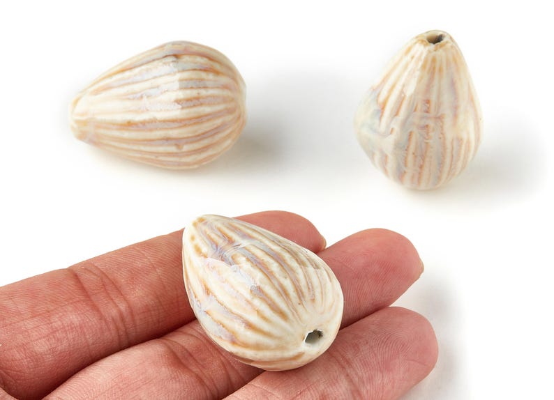 Glazed Ceramic Beads - Carved Shaped Beads - Handmade Beads - Necklace Beads - Connectors Beads - Jewelry Supplies - 34.54x23.27mm - NS1044 image 1