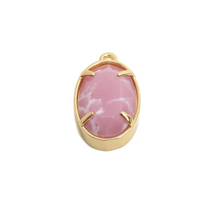 Pink Oval Glass Pendant - Faceted Glass Pendant for Necklace - Elegant Crystal Jewelry - KC Gold Tone Plated Brass - 18.2x11.7x6mm - GS1309