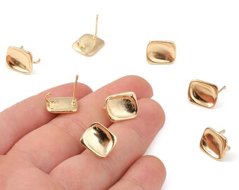 Brass Rectangle Earing Post - Brass Rectangle Earring Stud - 18K Real Gold Plated Brass - Jewelry Supplies - 12.69x10.85x1.22mm - RGP1212