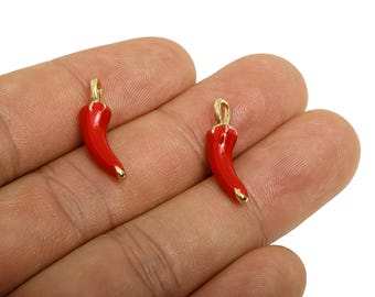 赤唐辛子のコルニチェッロ（イタリアの角製）チャームペンダント、幸運 