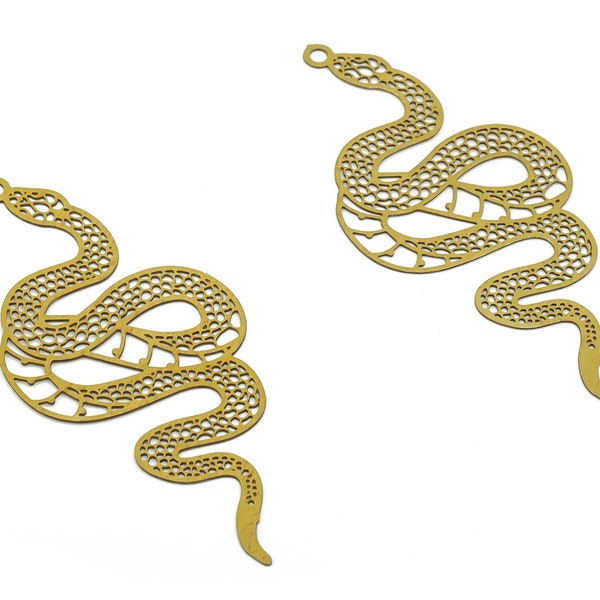 Etched Snake Earring Charm - Raw Brass Snake Pendant - Laser Cut Charms - Jewelry Making Supplies - 46.88x21.56x0.29mm - JJB6763