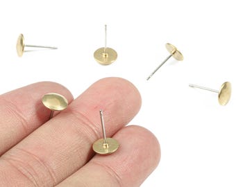 Brass Round Earring Stud - Raw Brass Circle Earring Post - Steel Stud - Earring Post - Jewelry Supplies - 7.97x7.97x1.39mm - PP3153