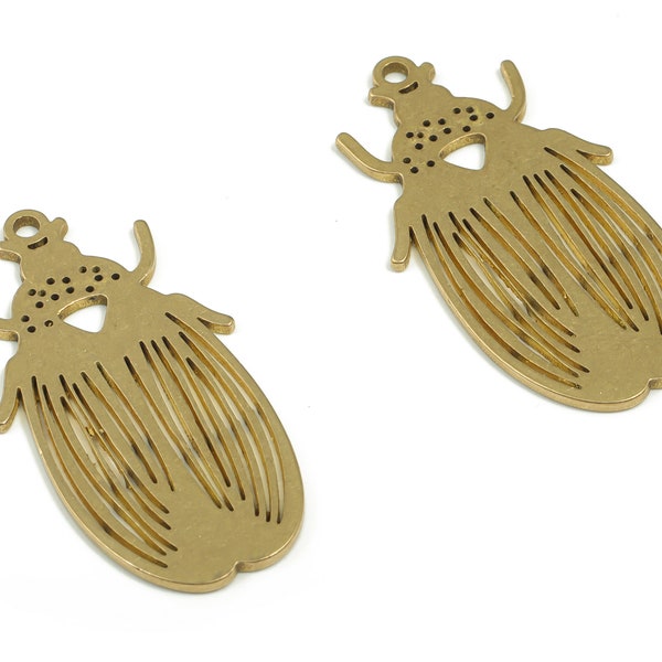 Brass Roach Earring Charms - Raw Brass Cockroach Pendant - DIY Jewelry Making Supplies - 31.37mm x 16.56mm x 0.87mm - PPA0307