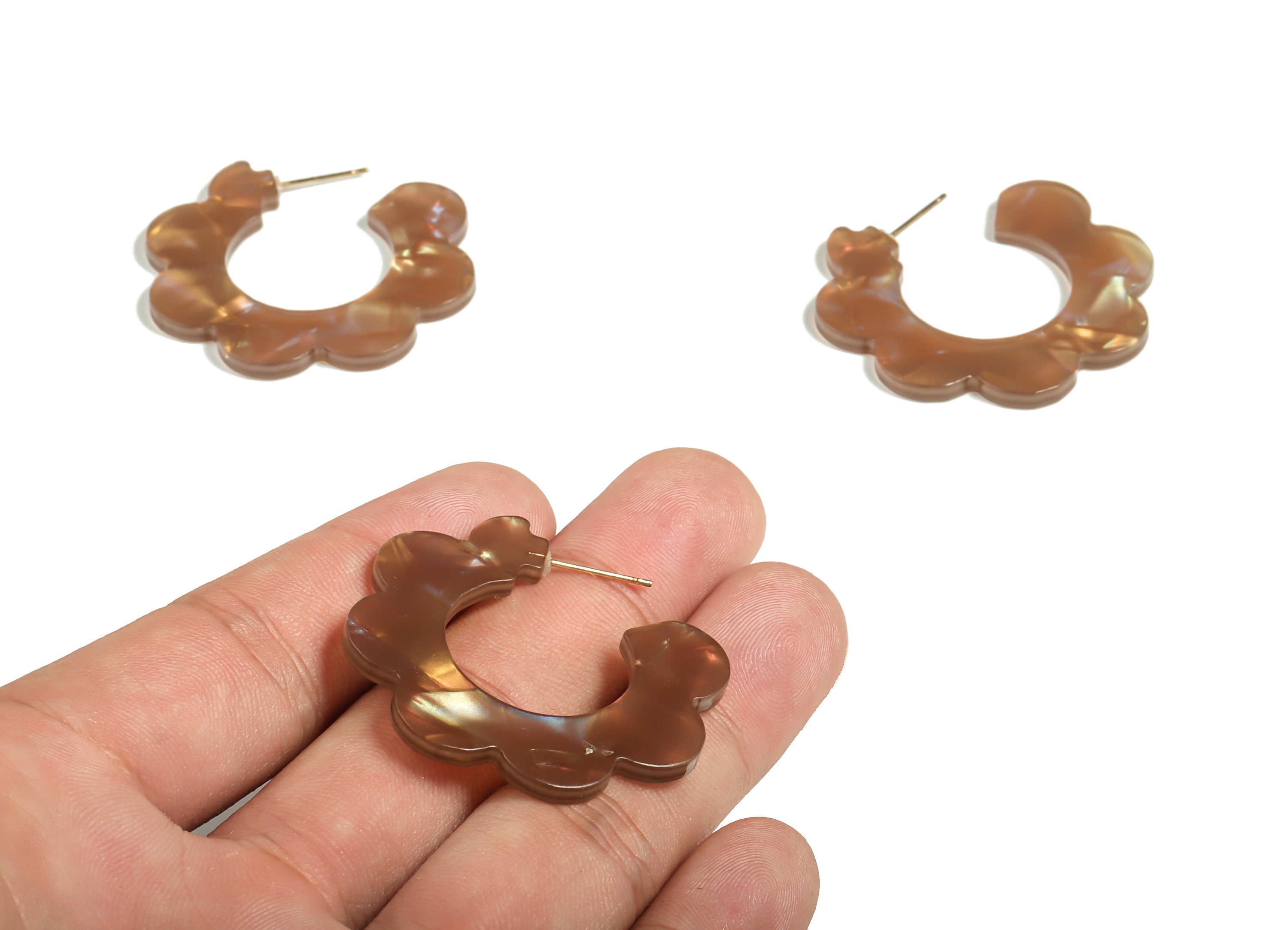 アクリュ M6 Acrylic Flower Hoops Earring - Open Hoop Studs - Earring