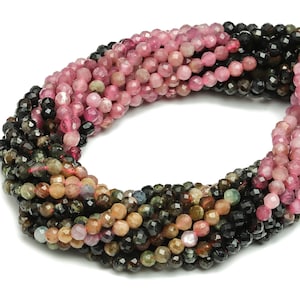 Tourmaline Round BeadsNatural Faceted 3mm - 15.5 inch - Faceted Round Gemstone Beads - Natural Stone Beads - Jewelry Making -3x3mm- NS1400