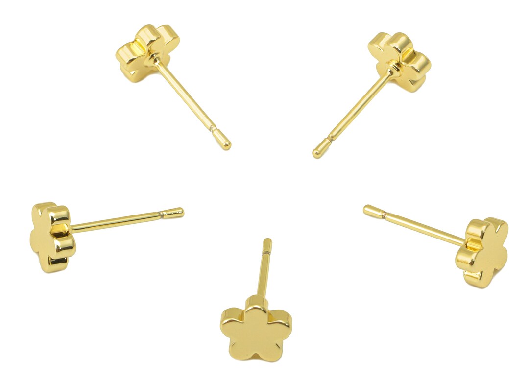 Brass Flower Earrings Stud Brass Plum Blossom Earring Post Etsy