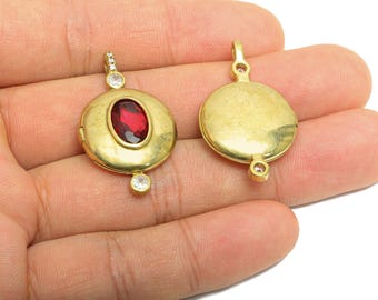 Memory Locket Halsketten Anhänger - Rohes Messing CZ Kristall Medaillon Anhänger - Messing Kundengerecht Foto Vintage Medaillon Charme - 34x20.7 x 7 mm - PP11088